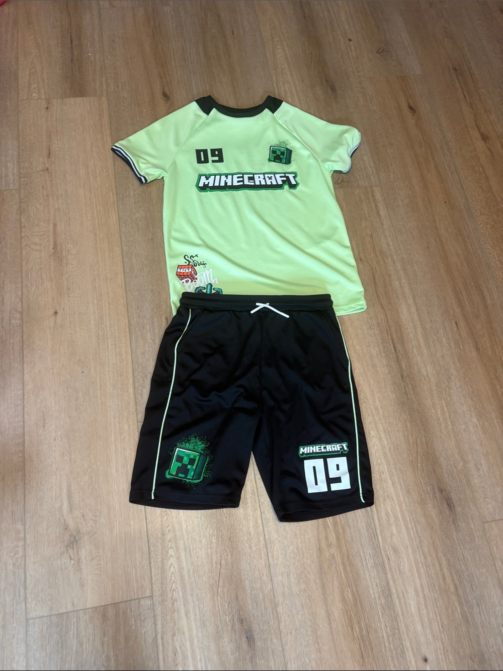 Minecraft Kids Neon Green & Black Sports Top and Shorts Set